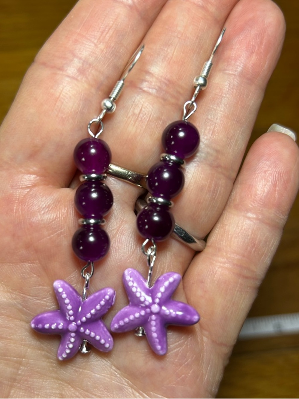 3/$25 Purple Starfish Bead Dangle Earrings